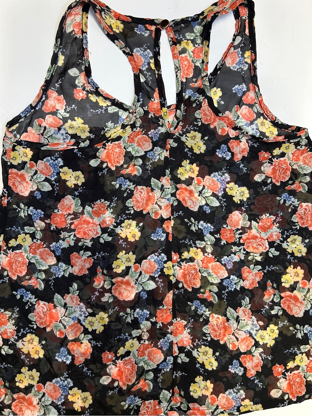Kirra Black Floral Racerback Cami with Coral & Yellow Blooms